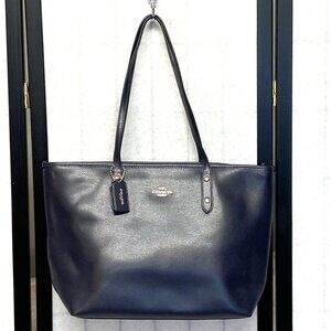 Coach City Zip Top Double Handle Tote Cross Grain Leather Handbag Navy F36875